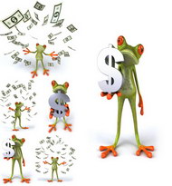 卡通青蛙与钞票图片
