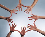 手势团结手力量互助凝心聚力，和谐共融