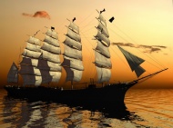 日落大海帆船图片