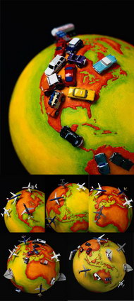 卡通地球与交通工具图片