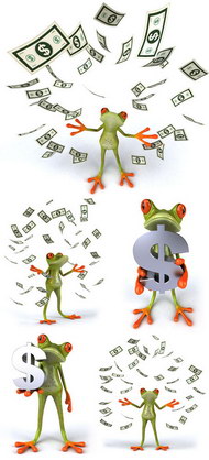卡通青蛙与钞票图片
