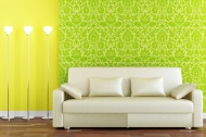 沙发背景墙绿色碎花墙纸图片