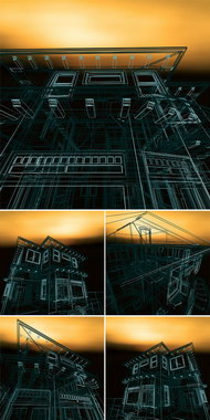 3D现代建筑线稿图片