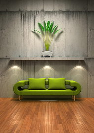 绿色沙发与旧墙图片