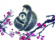 水墨猴子桃花图片