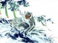猴子水墨画图片
