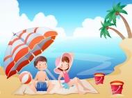 儿童沙滩游玩卡通图片
