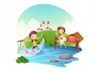 儿童戏水捕鱼卡通图片