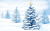 圣诞树木雪景图片