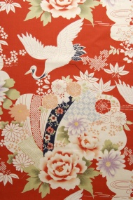 仙鹤牡丹印花布料图片
