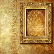 金色华丽相框和花纹墙纸背景图片