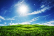 山坡草原蓝天阳光图片