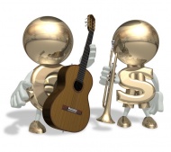 3D小人物金钱与乐器图片