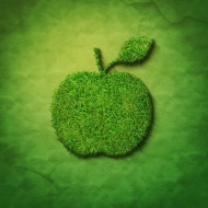 修成苹果形状的绿草地图片
