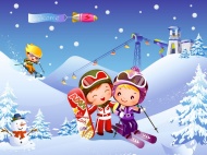 儿童滑雪运动卡通图片
