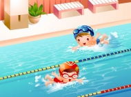 儿童游泳比赛卡通图片