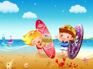 儿童冲浪运动卡通图片